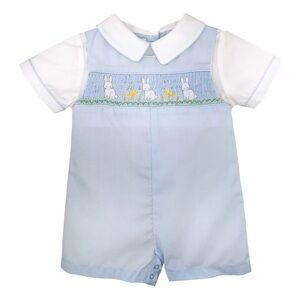 Petit Ami Baby Boys Smocked Shortall Size 3mo